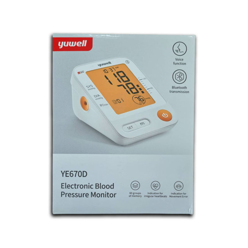 فشارسنج بازویی دیجیتال یوول مدل YE670D-AC با قابلیت تشخیص فشار سیستولیک، اندازهگیری میانگین ضربان قلب، شناسایی آریتمی، هشدار خطای محاسباتی، مناسب سایز بازو 22 تا 45 سانتیمتر و منبع تغذیه برق و باتری